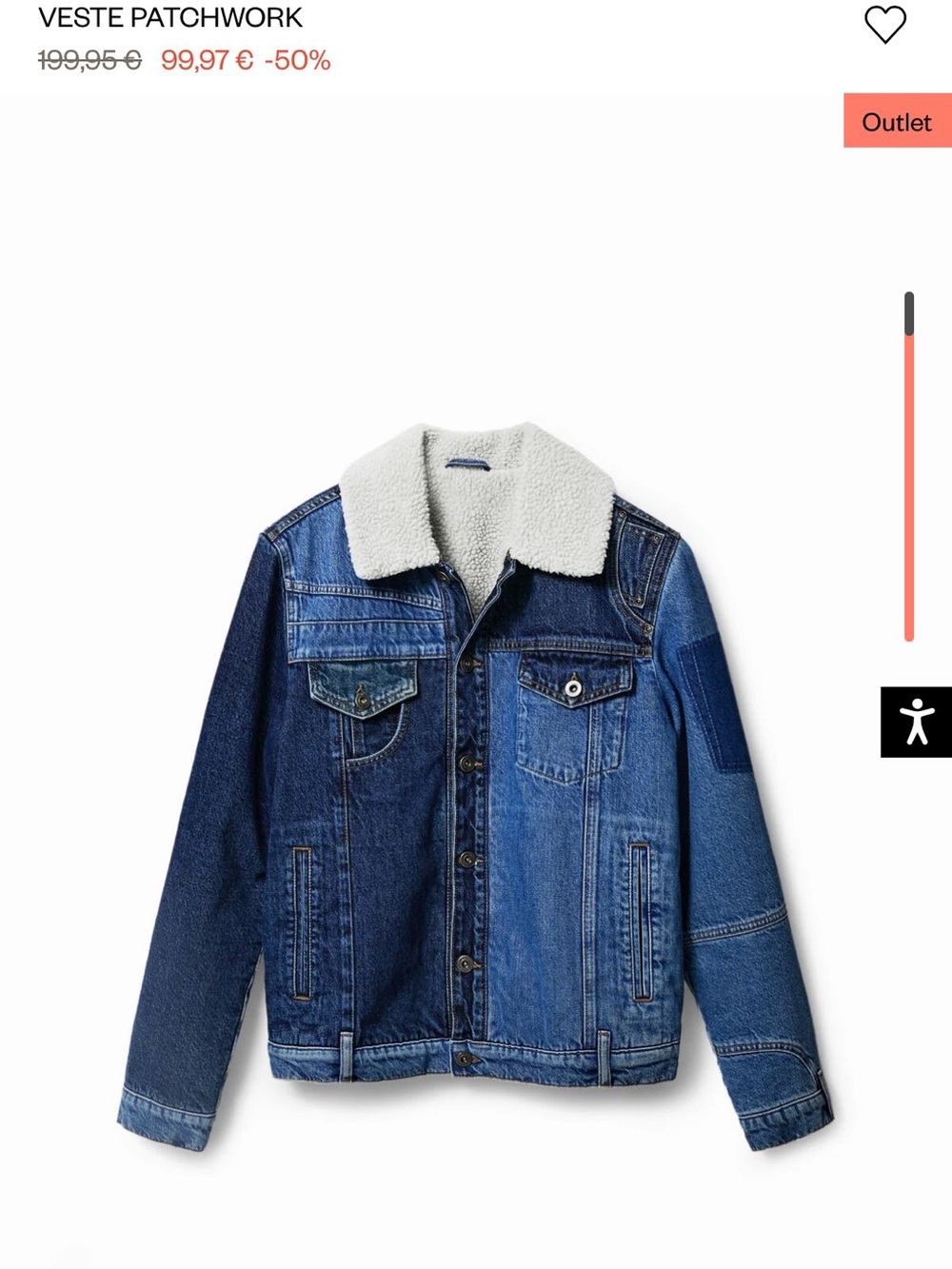 Desigual Men’s Patchwork Denim Jacket with White Sherpa lining and collar - Blue
